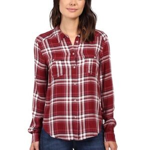 Paige Mya Flannel Shirt Plaid Red Black Button Down Long Sleeve Red White Size S